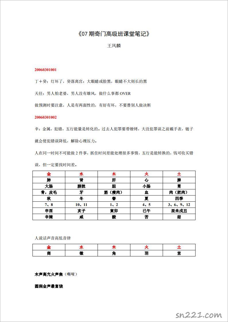 《07期奇門高級班課堂筆記》王鳳麟  .pdf